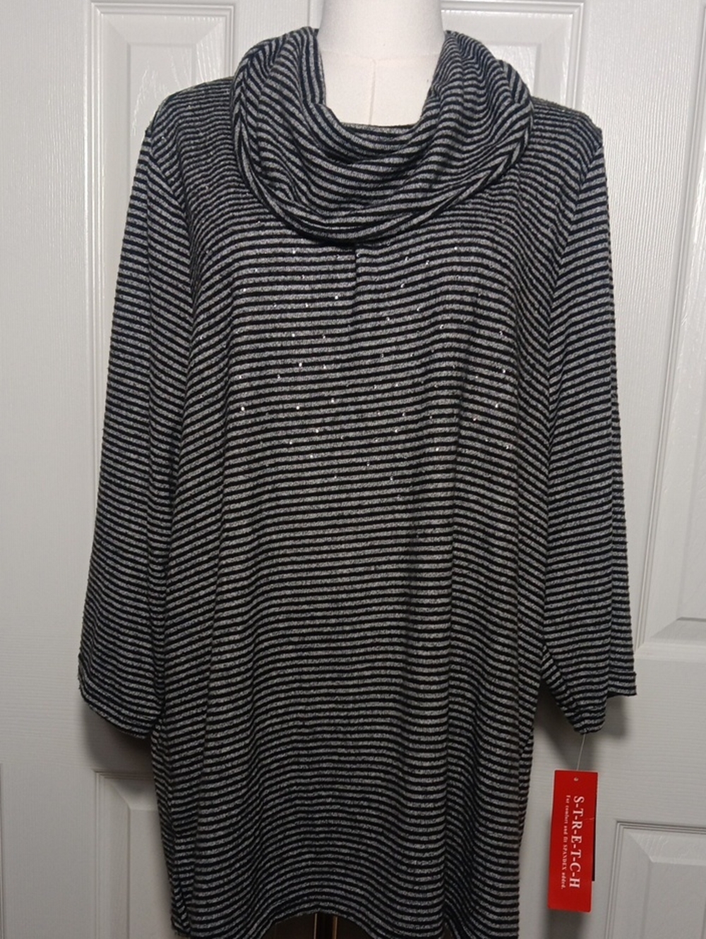 NWT Rebecca Malone Striped Cowl Neck Sequin Tunic Top